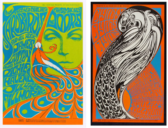 Bonnie Maclean, The Yardbirds, The Doors, 1967. and Wes Wilson, Byrds, Byrds, Byrds, 1966. 